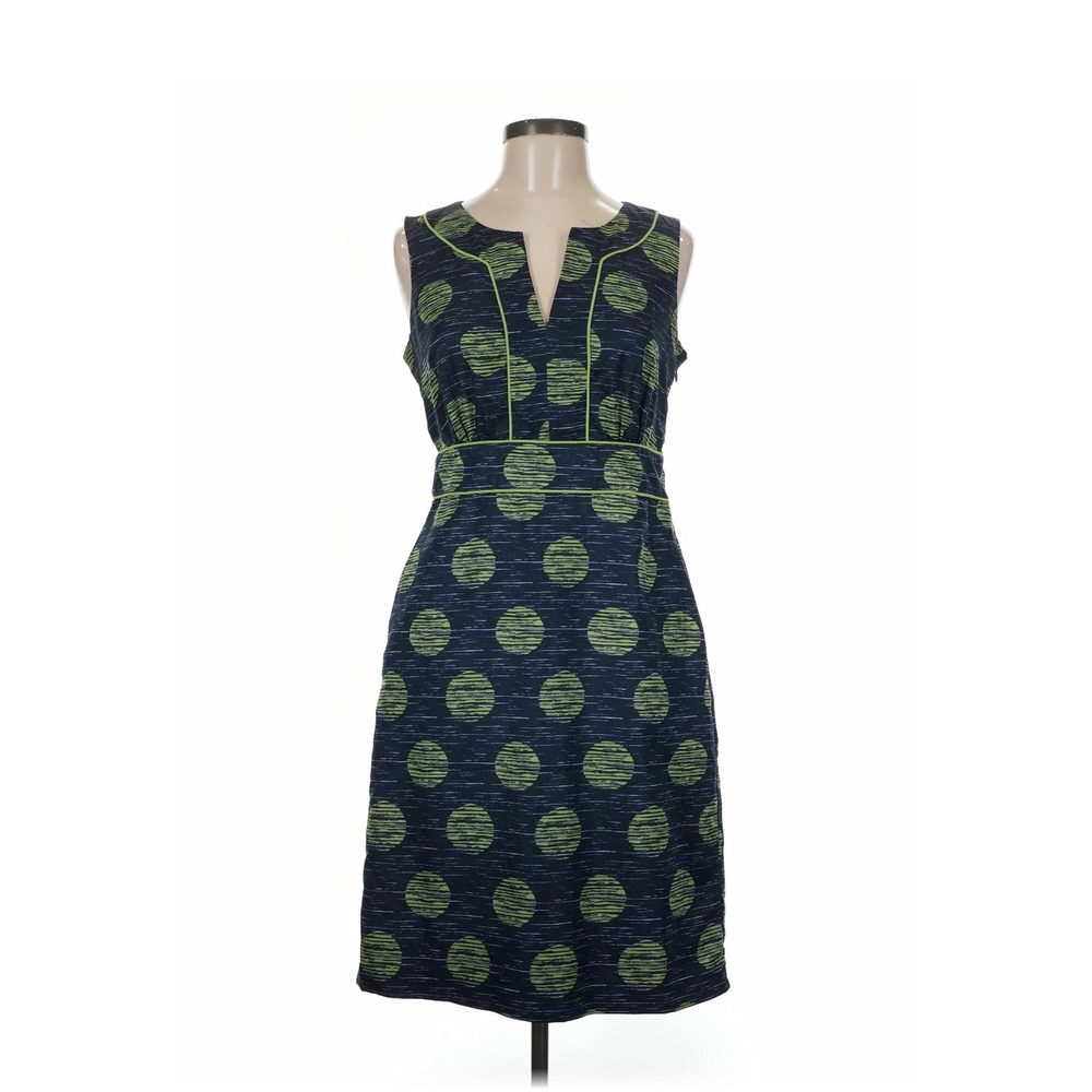 Banana Republic Navy Blue Lime Green Polka Dot Sheath Dress Size 2 Sleeveless